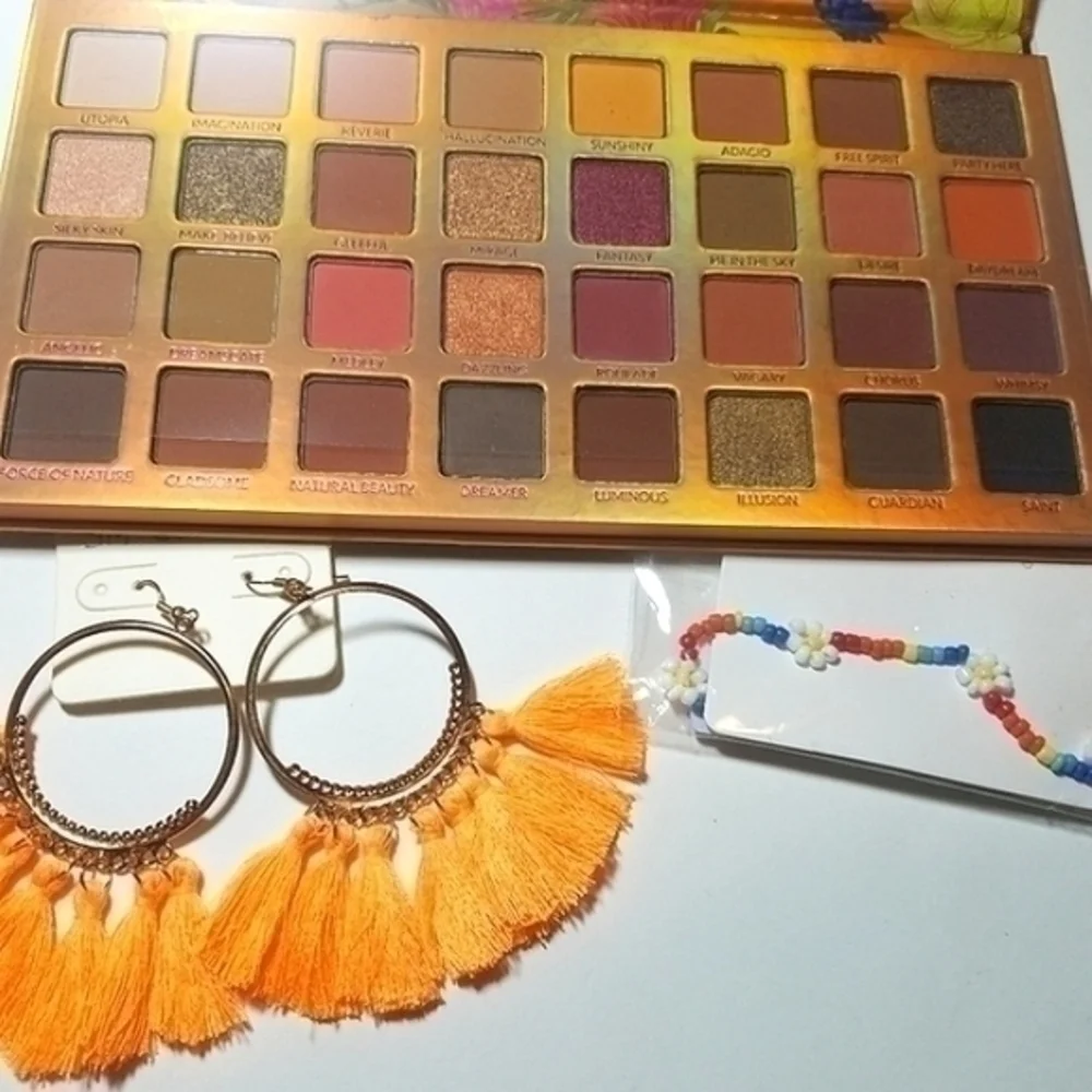 Tangerine Tassel Hoops & Nude Palette Bundle